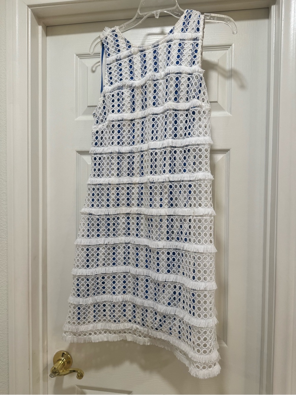 Vince Camuto White Eyelet A-Line Dress with Blue Lining